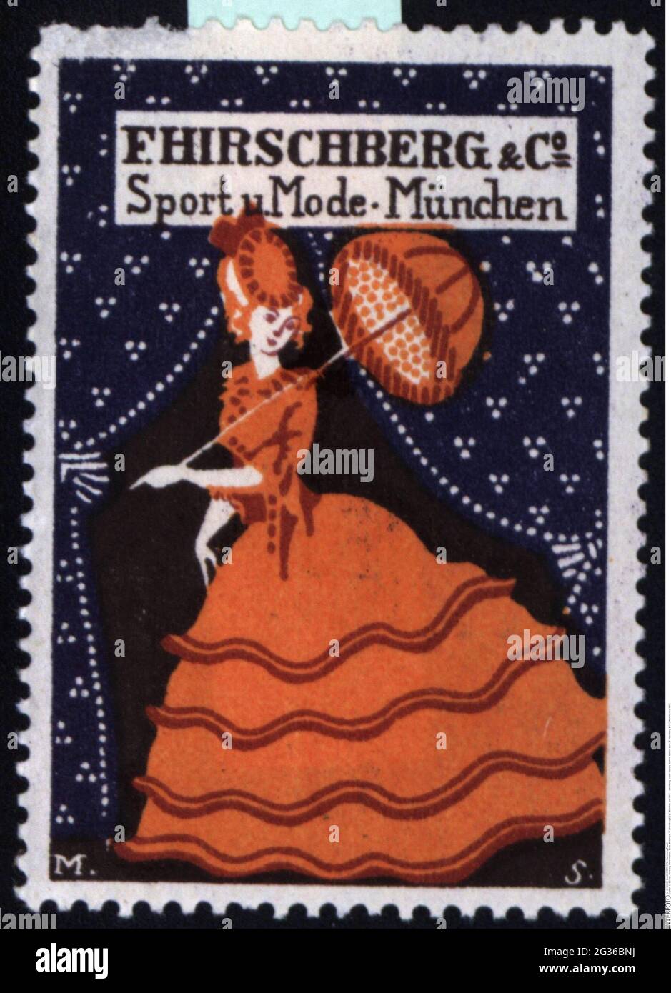 Pubblicità, poster francobolli, moda, negozio di moda, 'F. Hirschberg & Co.', Monaco di Baviera, circa 1910, DIRITTI-AGGIUNTIVI-AUTORIZZAZIONE-INFORMAZIONI-NON-DISPONIBILI Foto Stock