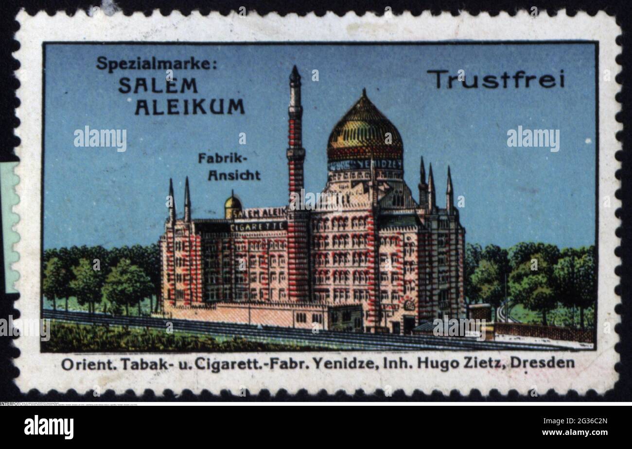Pubblicità, francobolli, tabacchi, sigarette, «Yenidze», DRESDA, CIRCA 1910, DIRITTI-AGGIUNTIVI-AUTORIZZAZIONE-INFORMAZIONI-NON-DISPONIBILI Foto Stock