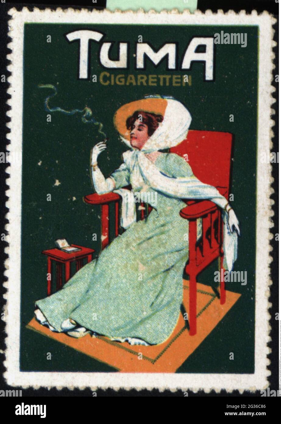 Pubblicità, francobolli da poster, tabacco, Tuma Zigaretten, circa 1910, INFORMAZIONI-AGGIUNTIVE-DIRITTI-AUTORIZZAZIONE-NON-DISPONIBILI Foto Stock