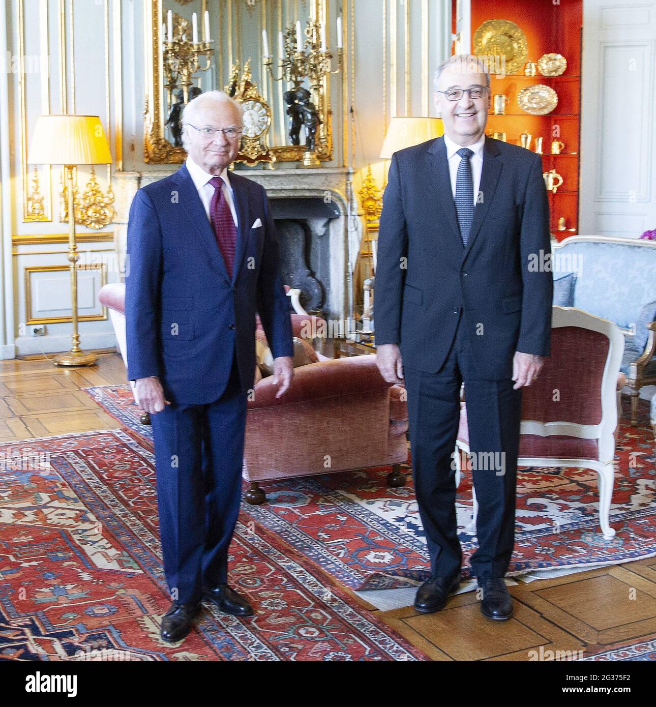 Il re Carl XVI Gustaf incontra il presidente svizzero H.E. Guy Parmelin, a Stoccolma, Svezia, il 14 giugno 2021. Foto di Göran Granlund/Stella Pictures/ABACAPRESS.COM Foto Stock