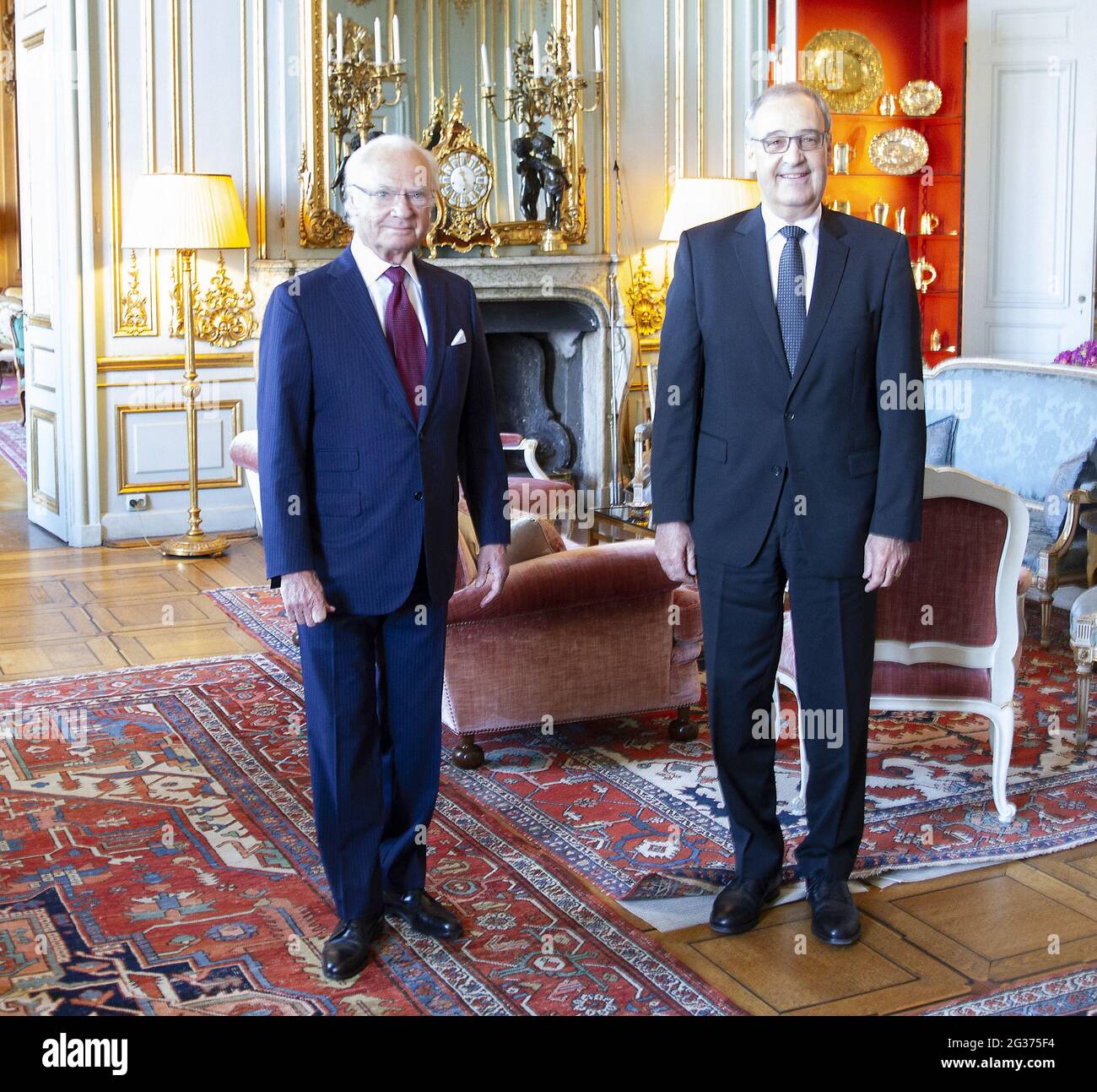 Il re Carl XVI Gustaf incontra il presidente svizzero H.E. Guy Parmelin, a Stoccolma, Svezia, il 14 giugno 2021. Foto di Göran Granlund/Stella Pictures/ABACAPRESS.COM Foto Stock