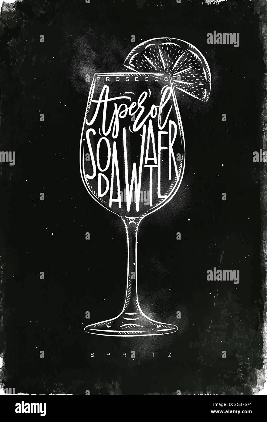 Spritz cocktail lettering prosecco, aperol, acqua soda, in un disegno ...