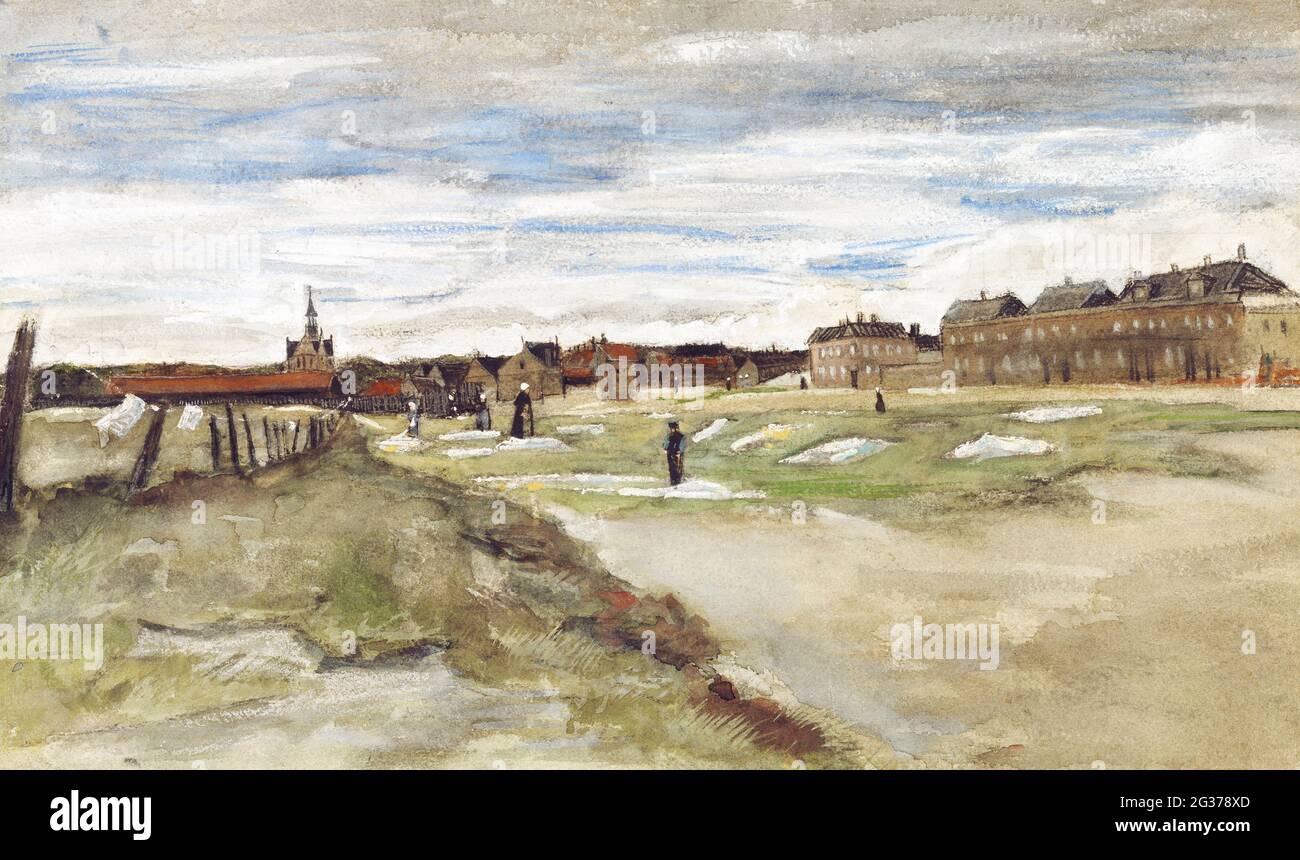 Arte/pittura. Terreno sbiancante a Scheveningen (1882) di Vincent Van Gogh. Foto Stock