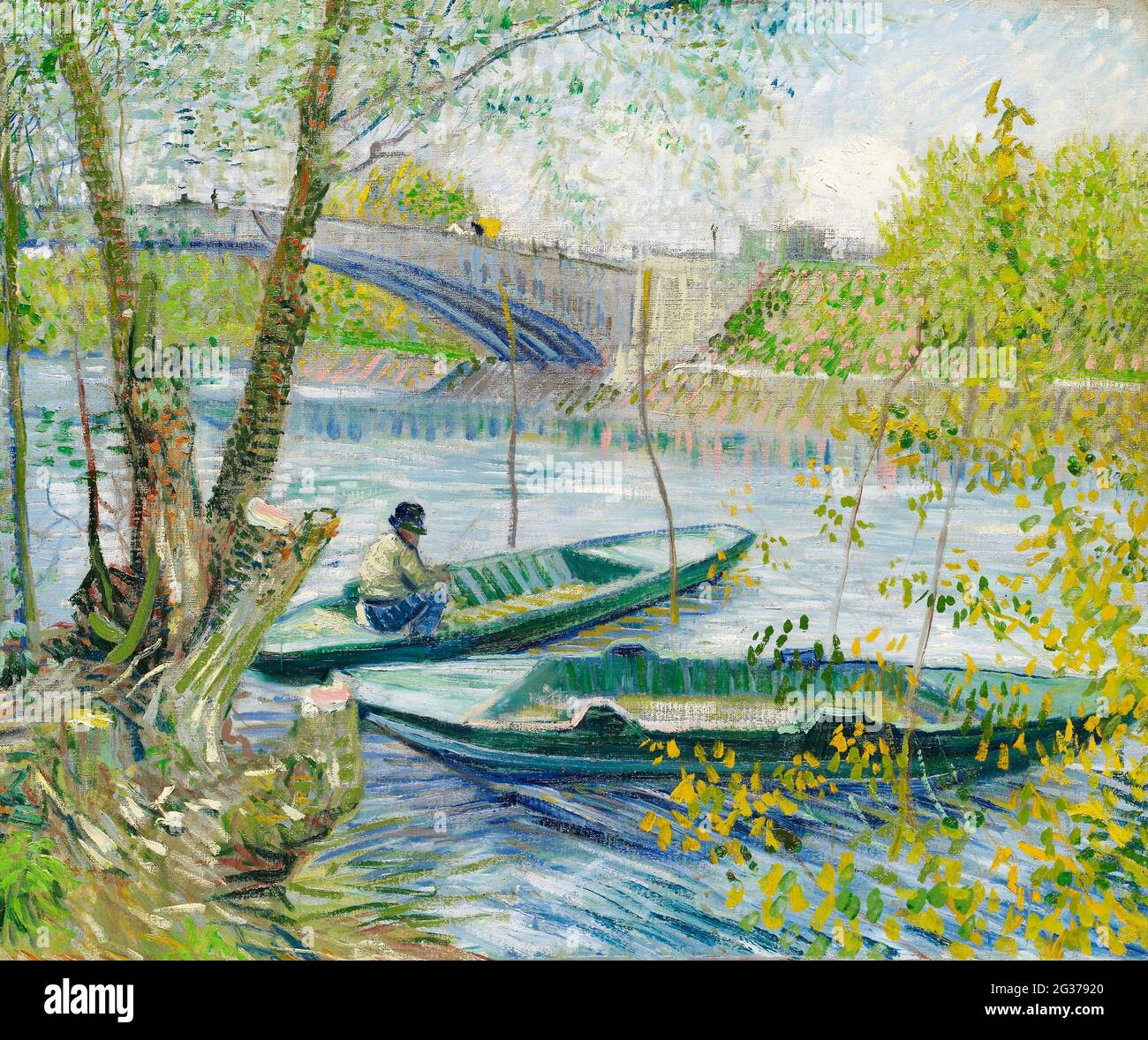 Pesca in primavera, il Pont de Clichy (Asnières) (1887) di Vincent Van Gogh. Foto Stock