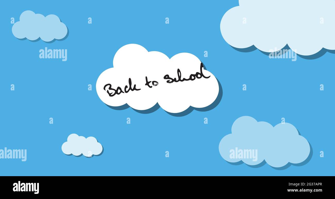 Composizione del ritorno a scuola in testo nero su nuvola bianca in cielo blu nuvoloso Foto Stock
