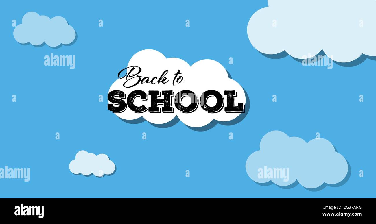 Composizione del ritorno a scuola in testo nero su nuvola bianca in cielo blu nuvoloso Foto Stock
