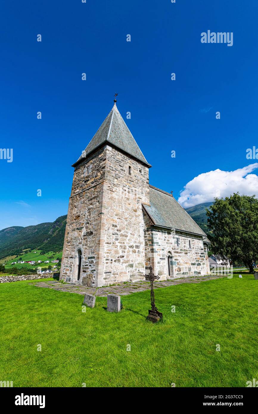 Hove chiesa di pietra, Vikoyri, Norvegia Foto Stock