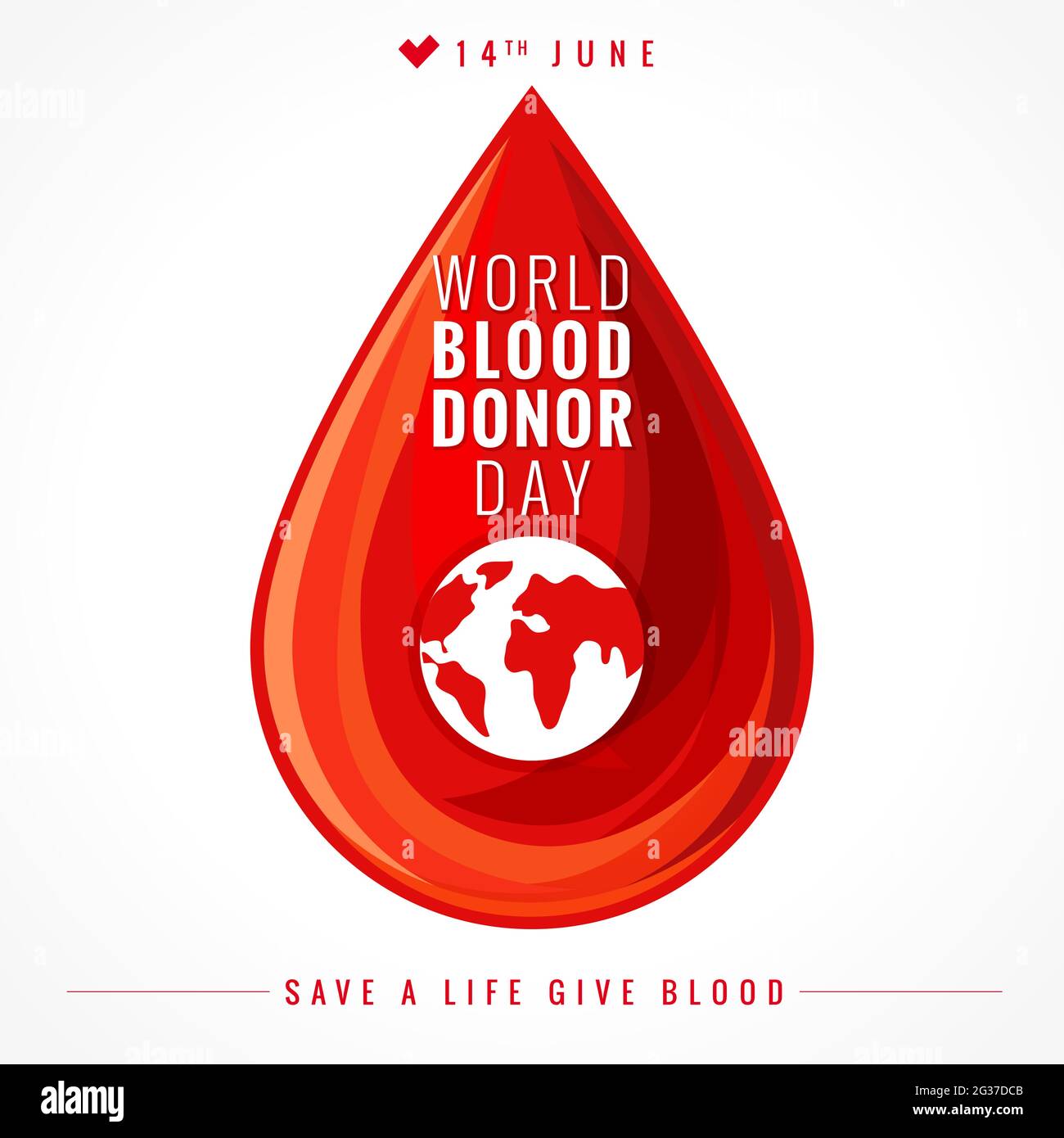 Giornata mondiale dei donatori di sangue, mappa e lettere. Illustrazione vettoriale del concetto di donare sangue con forma astratta goccia rossa con lettera di forma o per il giorno del donatore, J. Illustrazione Vettoriale