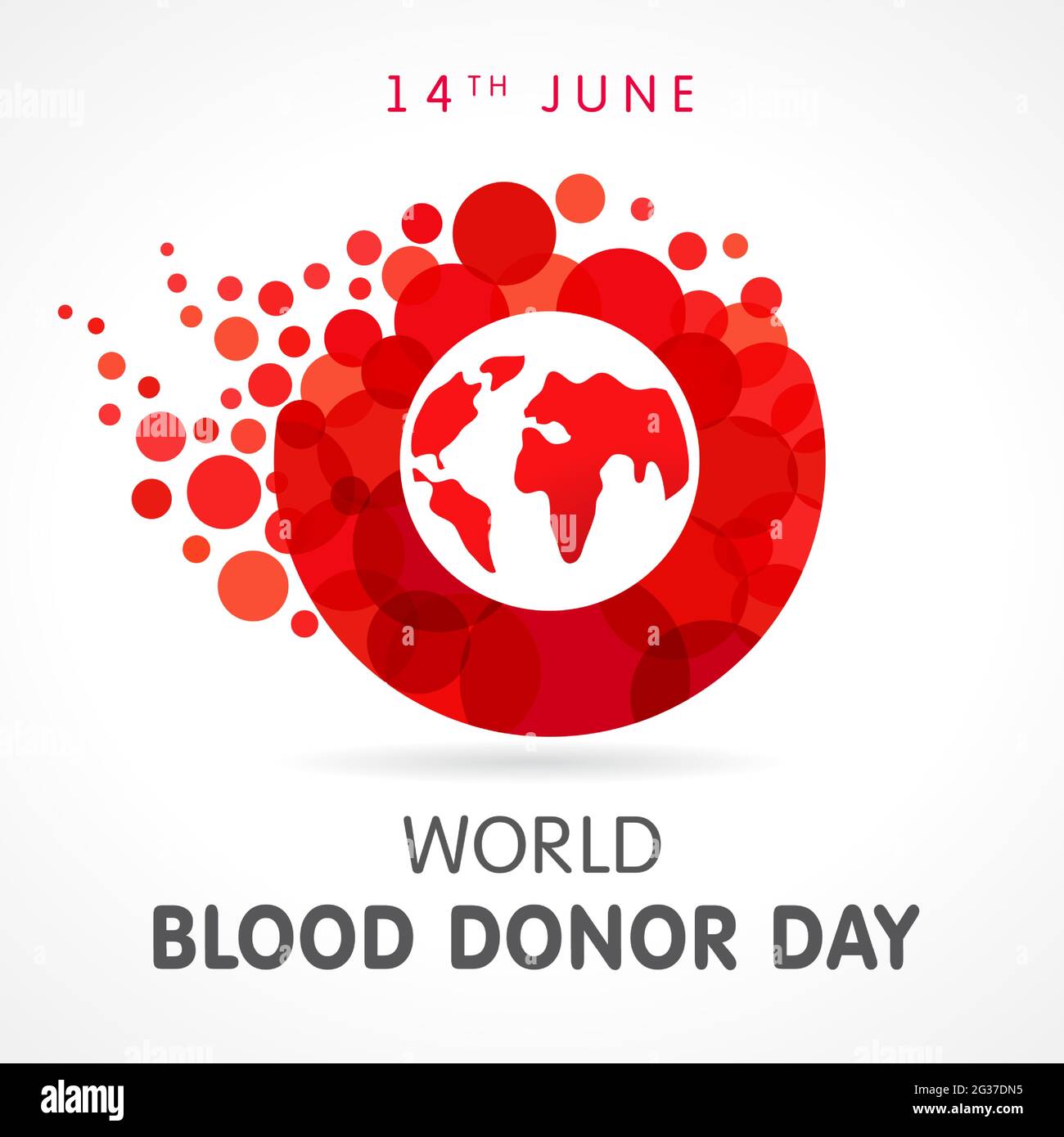 Giornata mondiale dei donatori di sangue, mappa e lettere. Illustrazione vettoriale del concetto di donare sangue con forma astratta goccia rossa con lettera di forma o per il giorno del donatore, J. Illustrazione Vettoriale