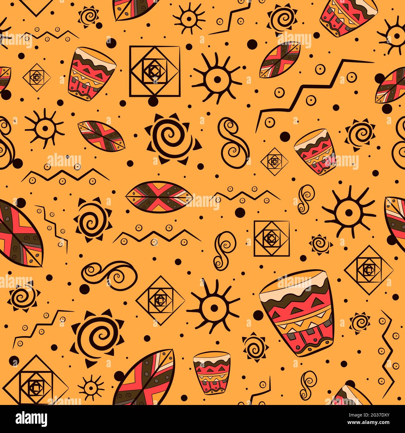 Modello senza giunture tradizionale africano con motivi nazionali maya e aztec. Sfondo ripetitivo con elementi bohémien e toni della terra. Illustrazione Vettoriale