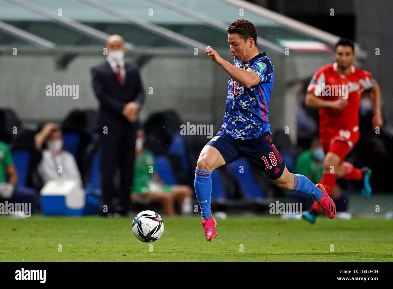 Suita, Giappone. 07 giugno 2021. NESSUNA VENDITA IN GIAPPONE! Takuma ASANO (JPN), azione, Calcio Laenderspiel, Coppa del mondo di qualificazione Asia Asian Qualifier secondo turno Gruppo F Gruppo F, Giappone (JPN) - Tagikistan (TJK) 4: 1 su 07.06.2021 a Osaka/Giappone. NESSUNA VENDITA IN GIAPPONE! Credit: dpa/Alamy Live News Foto Stock