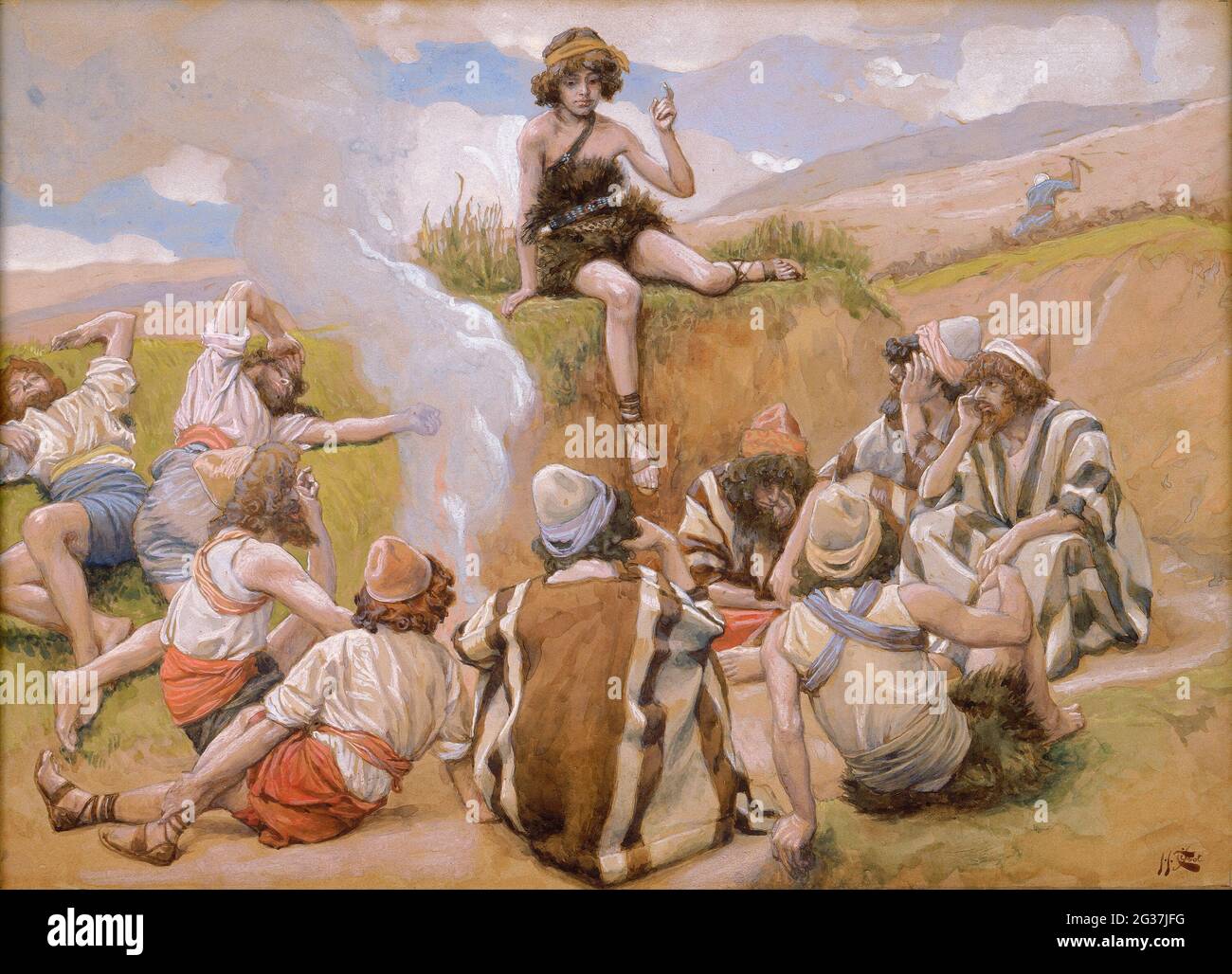 Giuseppe rivela il suo sogno ai suoi fratelli. Vernice gouache su cartone di James Tissot 1896-1902 Foto Stock