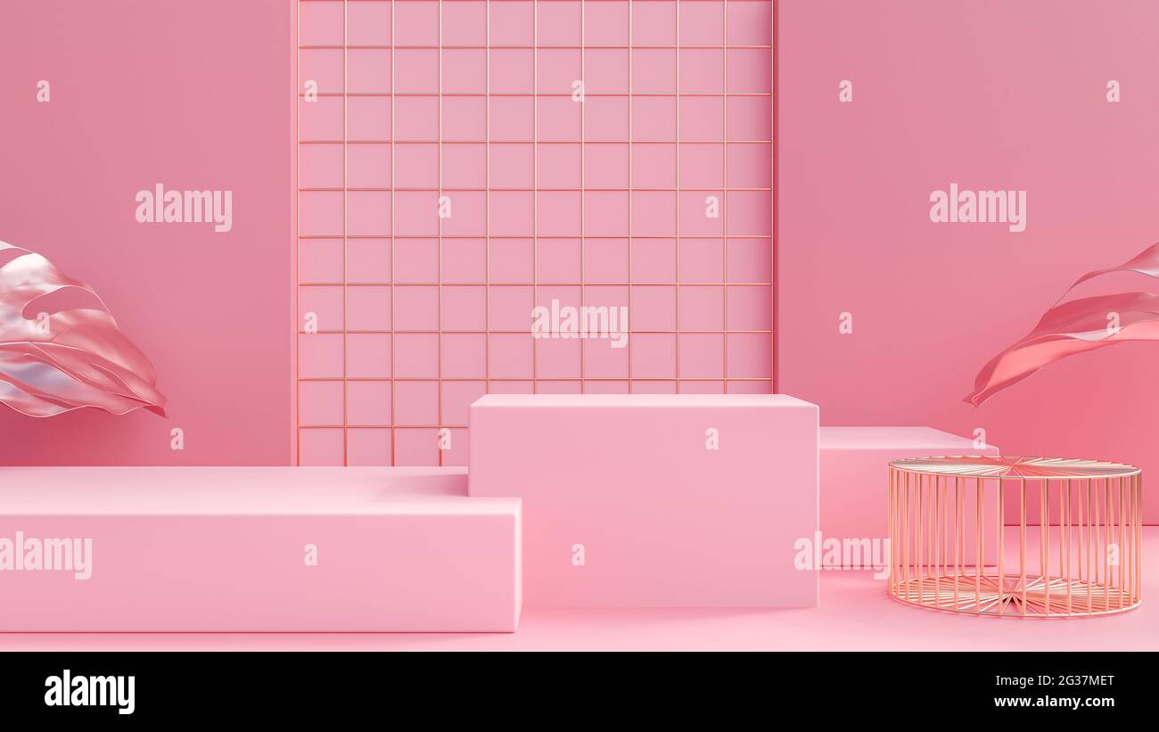 3D rendering abstract display prodotto, podio sfondo rosa pastello. Arco pubblicitario minimale, elemento decorativo, forma geometrica semplice c Foto Stock