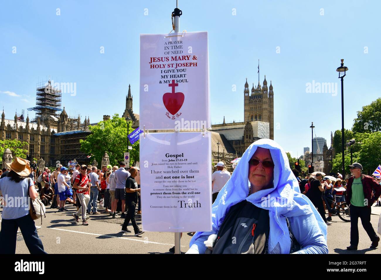Londra, Regno Unito. 14 Giugno 2021. Qualche centinaio di proteste per la libertà senza maschera contro il blocco di Boris extent, anti-vaccinazione fuori Downstreet e Piazza del Parlamento, il 14 giugno 2-21, Londra, Regno Unito. Credit: Picture Capital/Alamy Live News Foto Stock