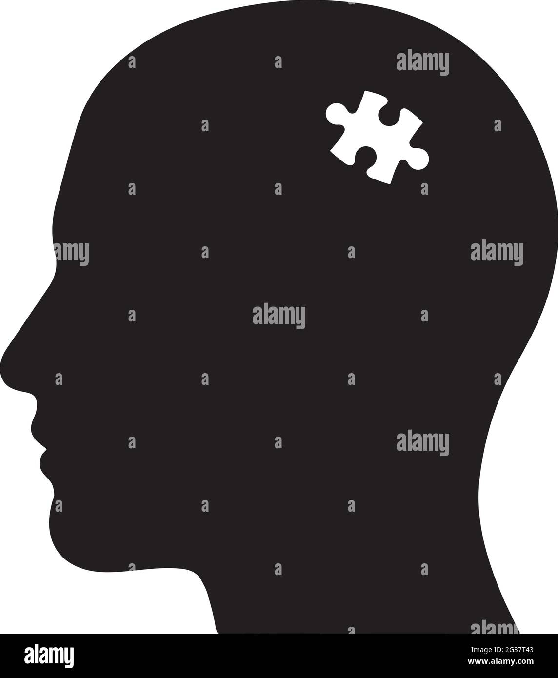Figura vettoriale sagoma della testa umana con un pezzo di puzzle mancante che indica malattia di Alzheimers Illustrazione Vettoriale