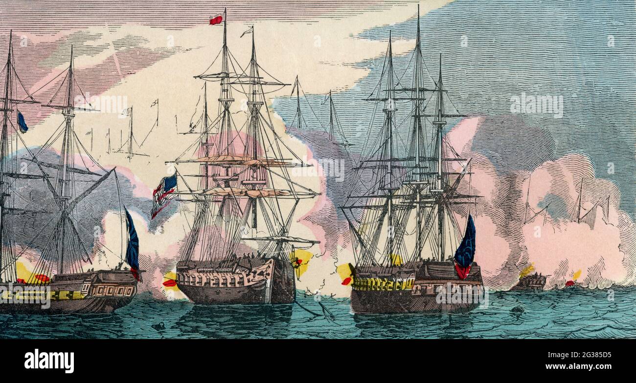 La battaglia di Plattsburgh, nota anche come la battaglia del lago Champlain - la vittoria di Macdonough, 6–11 settembre 1814. Da una storia illuminata del Nord America, dal primo periodo al presente, pubblicato 1860. Foto Stock