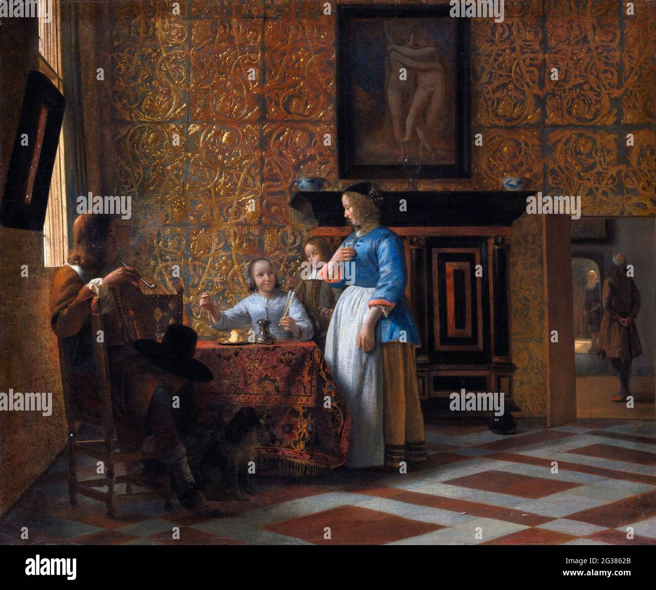 Pieter de Hooch. Tempo libero in un ambiente elegante dal pittore olandese dell'età dell'oro, Pieter de Hooch (1629-1684), olio su tela, c.. 1663-65 Foto Stock