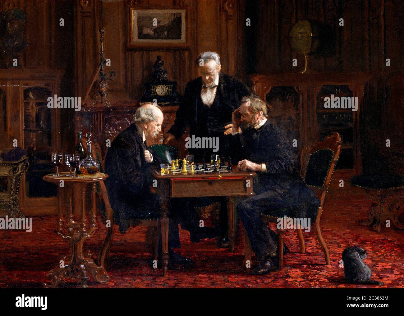 I giocatori di Scacchi di Thomas Eakins (1844-1916), olio su legno, 1876 Foto Stock