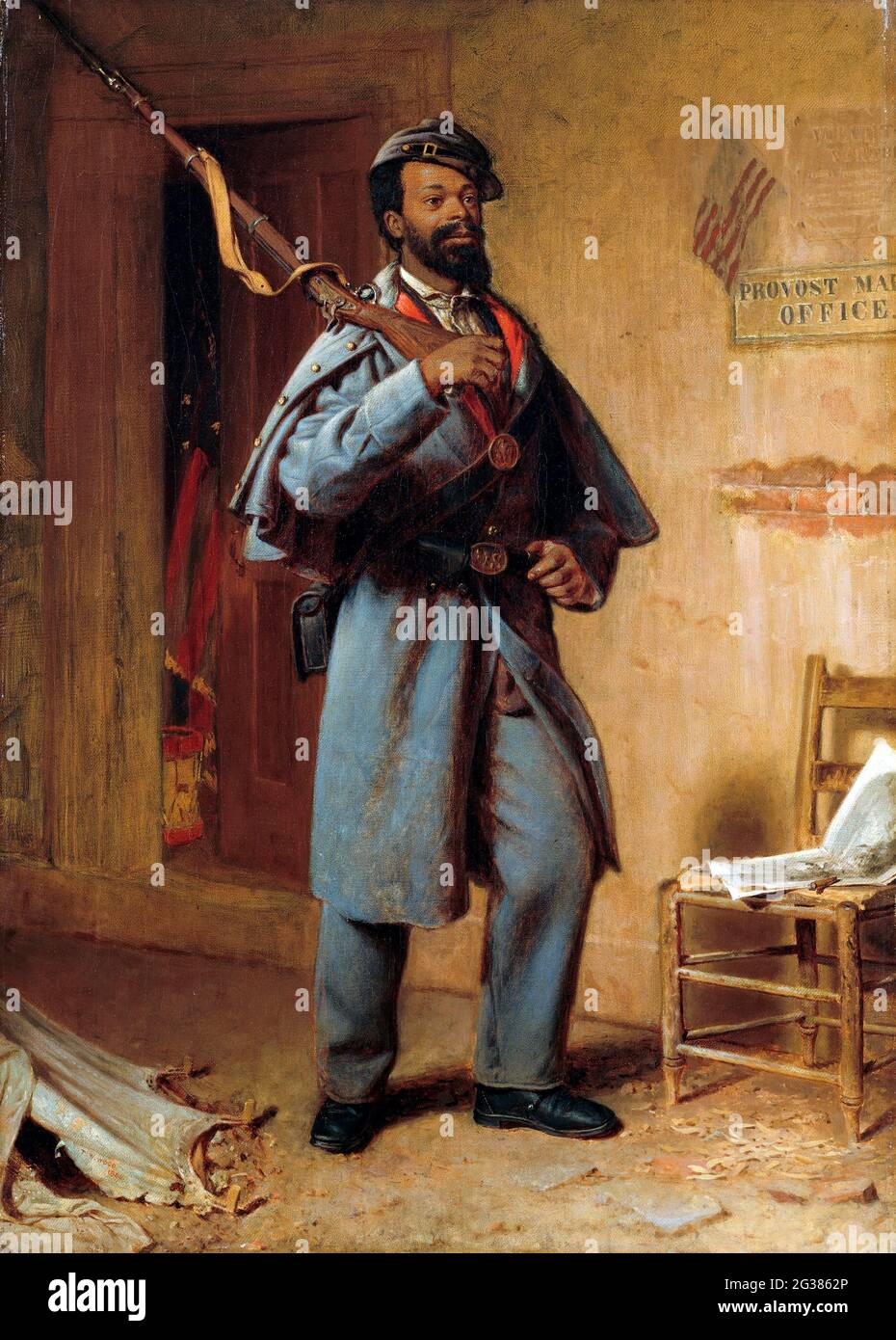 Un po 'di storia della guerra: La recluta di Thomas Waterman Wood (1823-1903), olio su tela, 1866 Foto Stock
