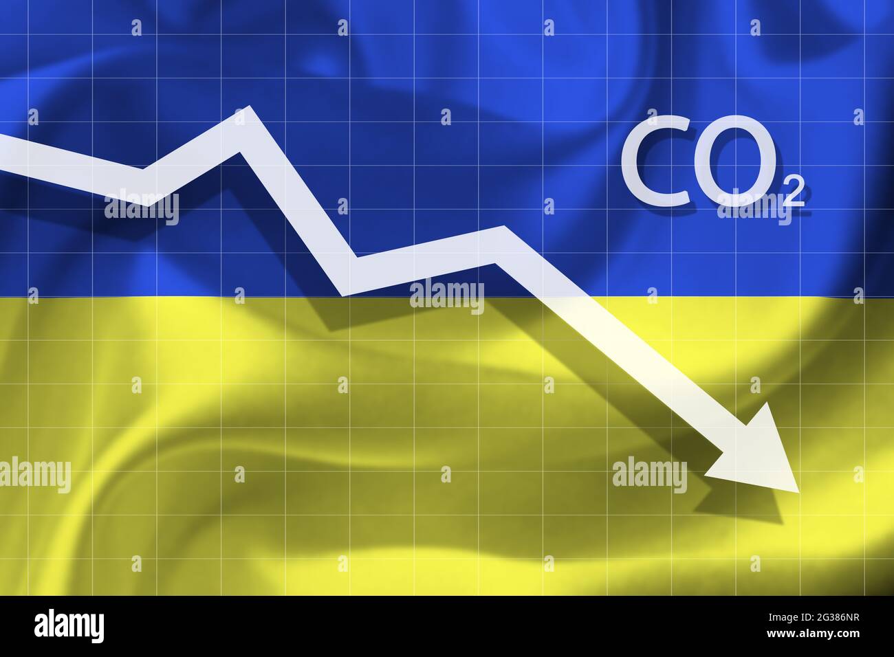 Grafico del calo dell'inquinamento atmosferico con l'anidride carbonica in Ucraina. Concetto ecologico. Foto Stock