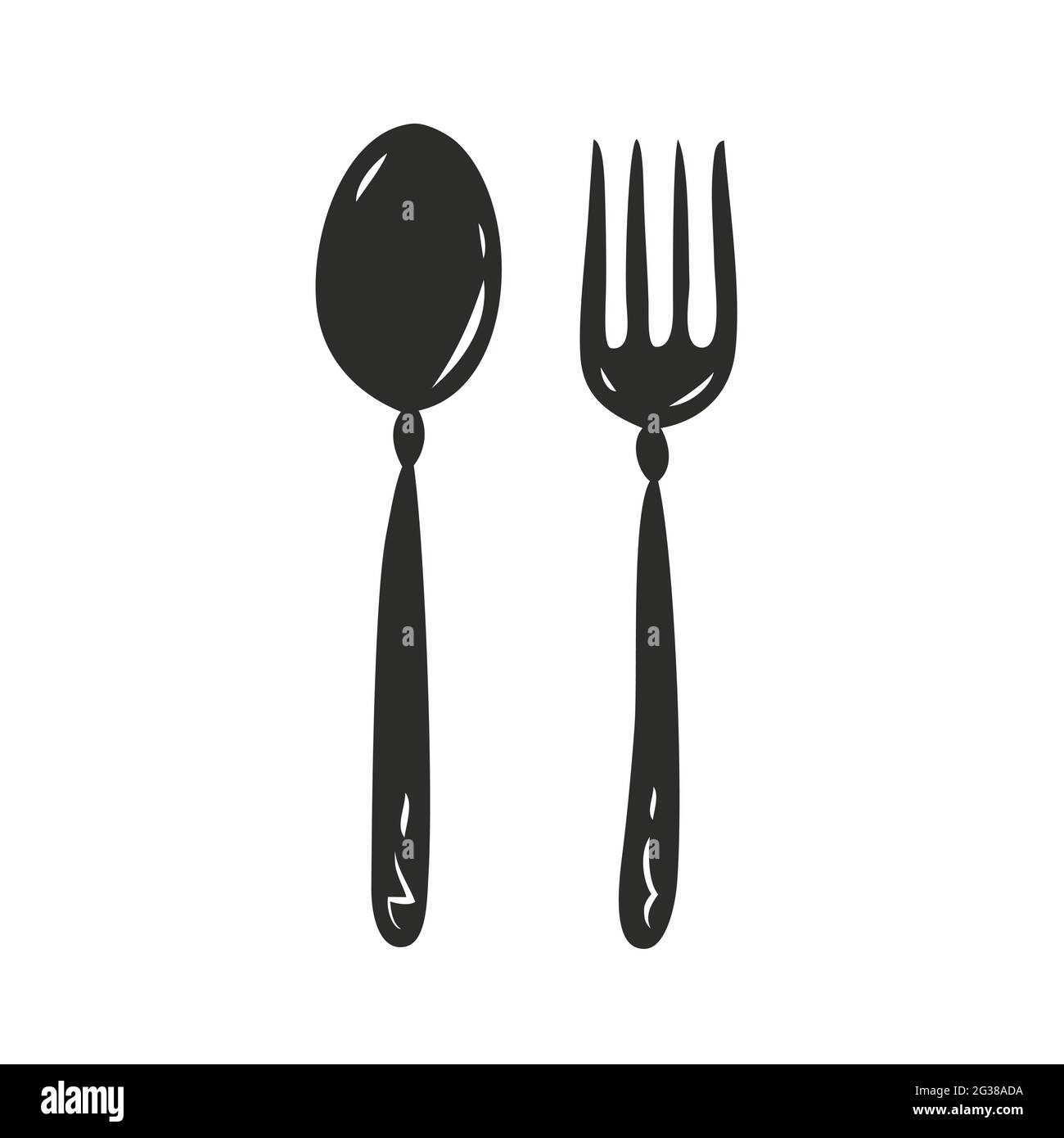 Simbolo del cucchiaio e della forcella. Illustrazione vettoriale del concetto di cibo Illustrazione Vettoriale