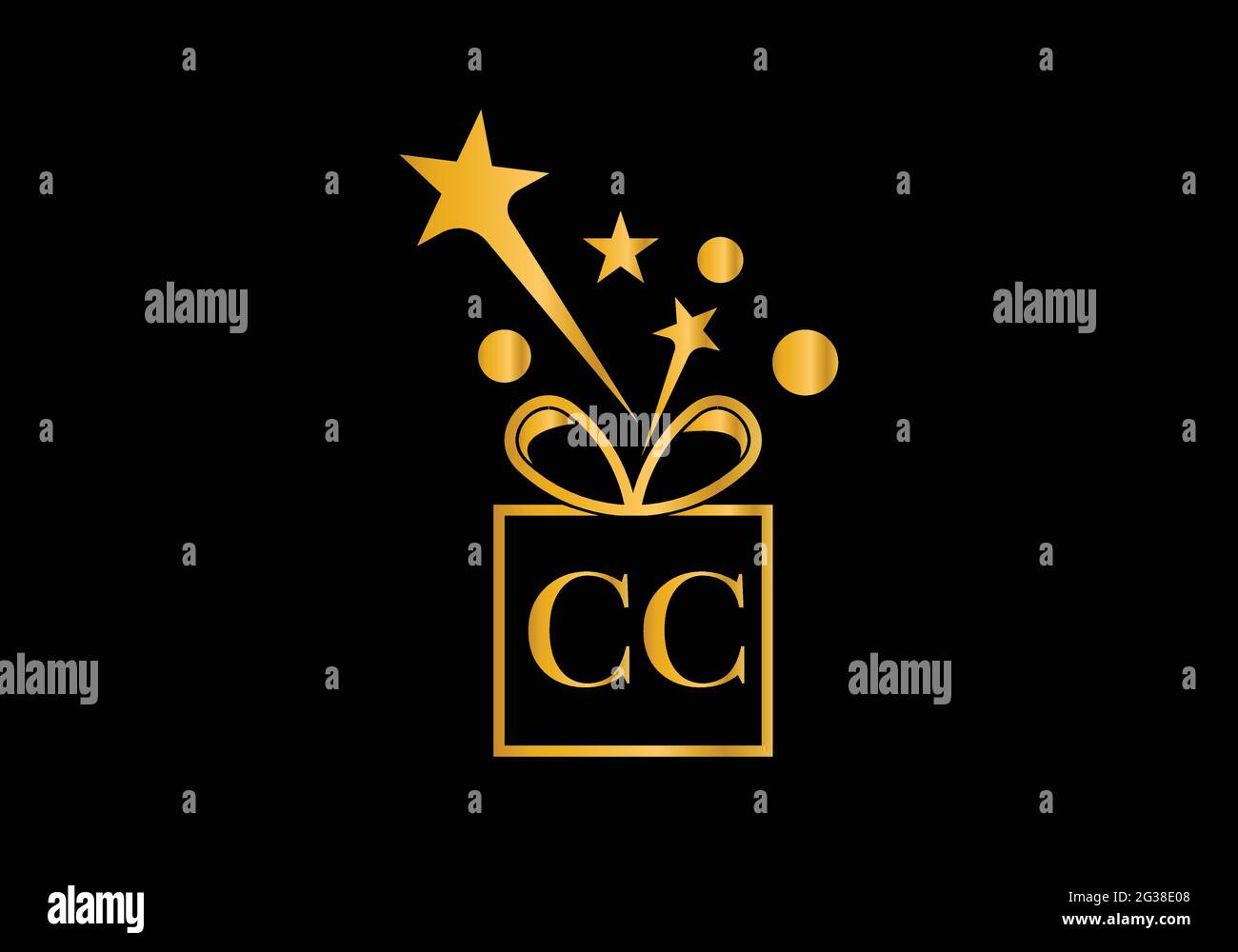 Confezione regalo, lettera alfabetica del negozio di articoli da regalo icona C C in oro o colore dorato per il design del marchio Luxury per l'azienda e il business Illustrazione Vettoriale