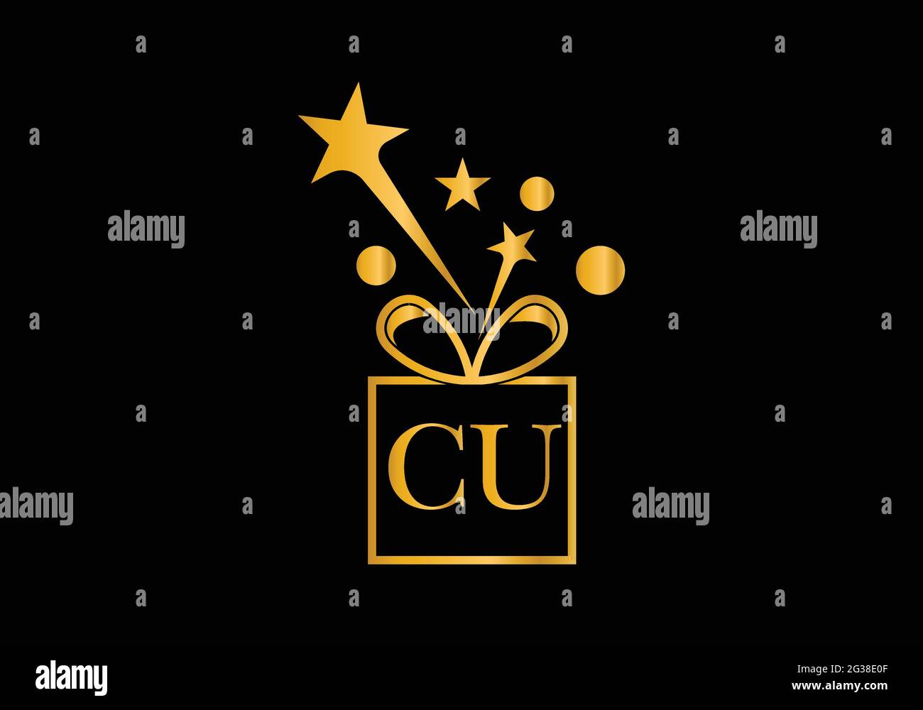 Confezione regalo, lettera alfabetica del negozio di articoli da regalo icona del logo C U in oro o colore dorato per il design del marchio Luxury per l'azienda e il business Illustrazione Vettoriale