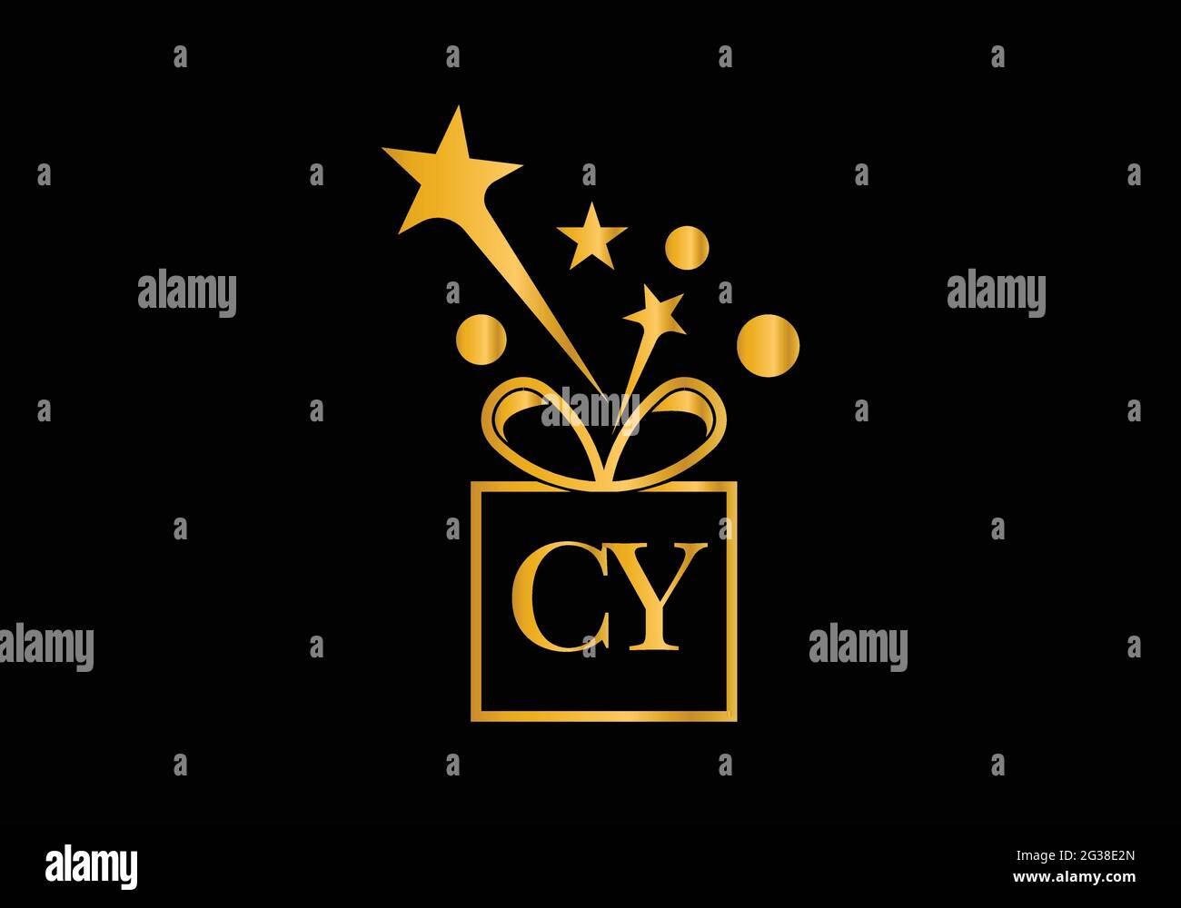 Confezione regalo, lettera alfabetica del negozio di articoli da regalo, icona con logo C Y in oro o in oro per il design del marchio Luxury per aziende e aziende Illustrazione Vettoriale