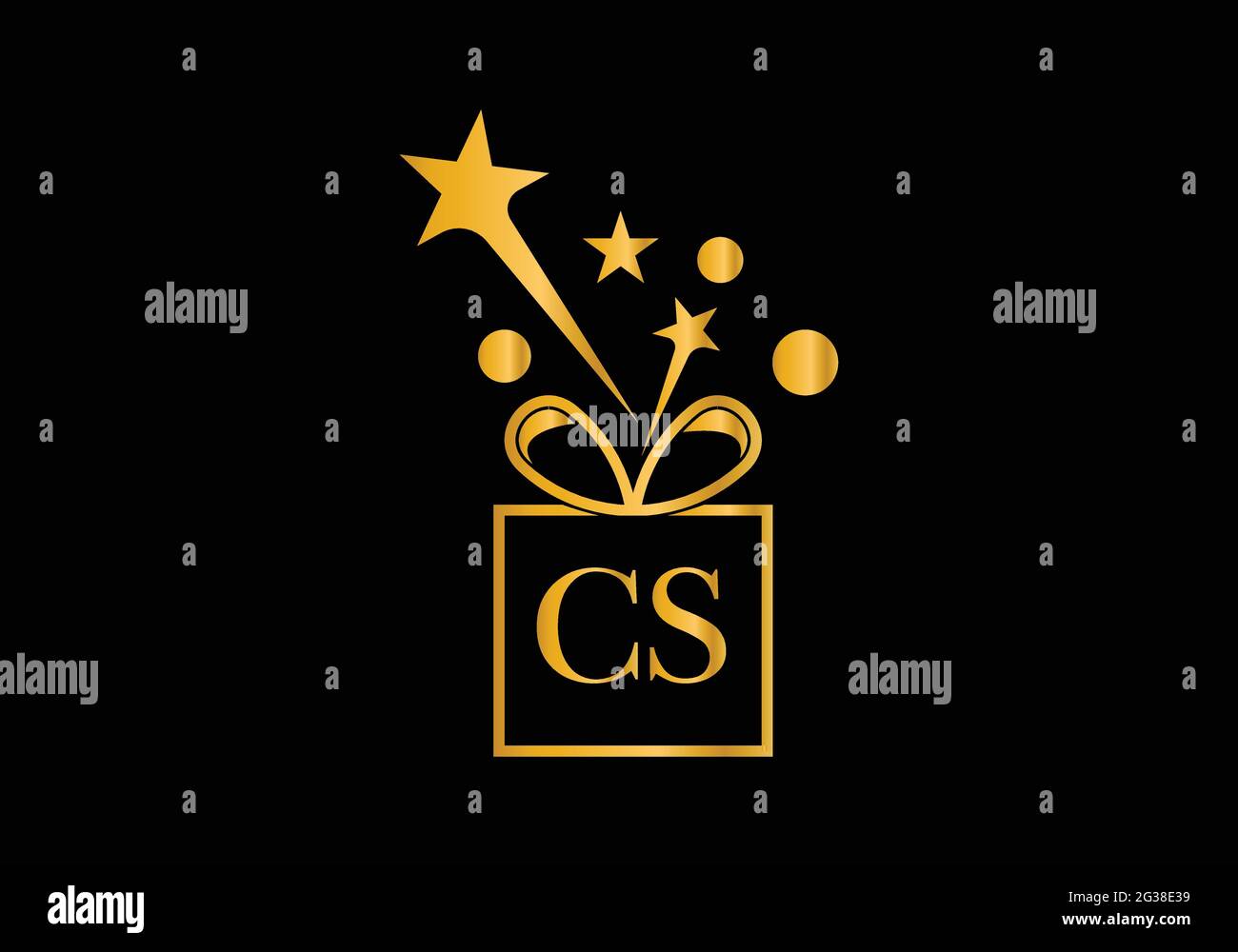 Confezione regalo, lettera alfabetica del negozio di articoli da regalo icona del logo C S in oro o colore dorato per il design del marchio Luxury per l'azienda e il business Illustrazione Vettoriale