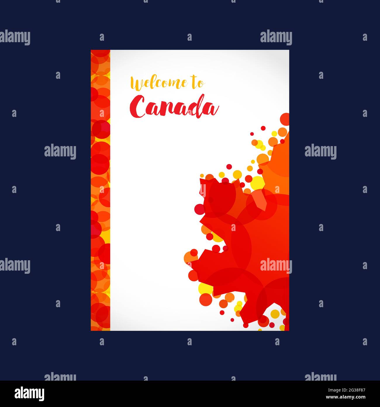Benvenuti in Canada A4 folder Concept. Modello grafico astratto isolato. Copertina creativa. Scritta calligrafica. Calligrafia a pennello decorativo, Illustrazione Vettoriale