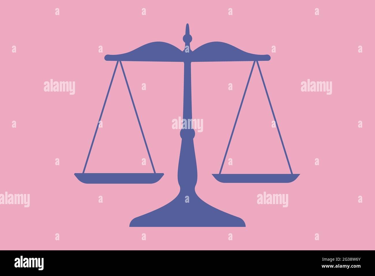 Illustrazione bilancia bilanciata. Padelle e braccio a un livello uguale. Ponderazione di un elemento grafico della scala vuoto. Design di stampa a colori, icona. Foto Stock