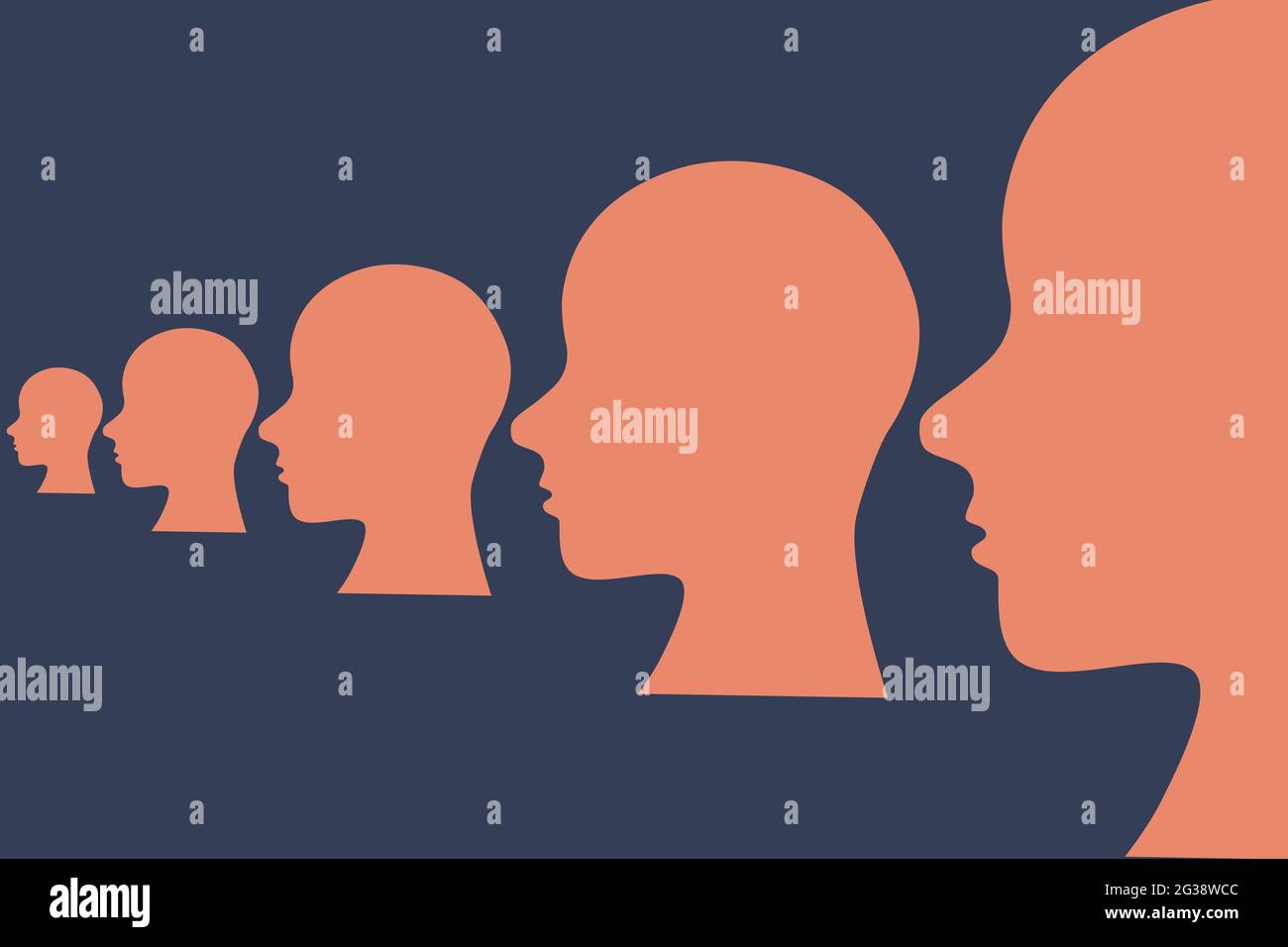 Clonazione, illustrazione del concetto di ingegneria genetica. Quantità di illustrazione infinita della stessa persona. Per le stampe, le miniature. Foto Stock