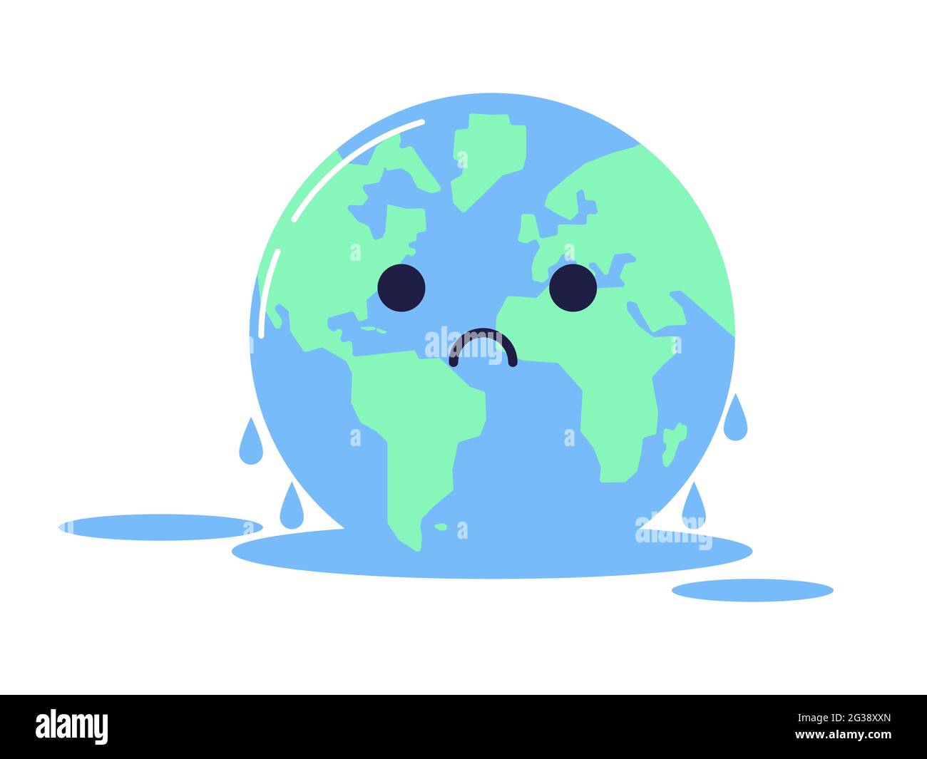 Clip art per alte temperature, riscaldamento globale e cambiamento climatico. Triste personaggio della Terra, illustrazione isolata su sfondo bianco. Illustrazione Vettoriale