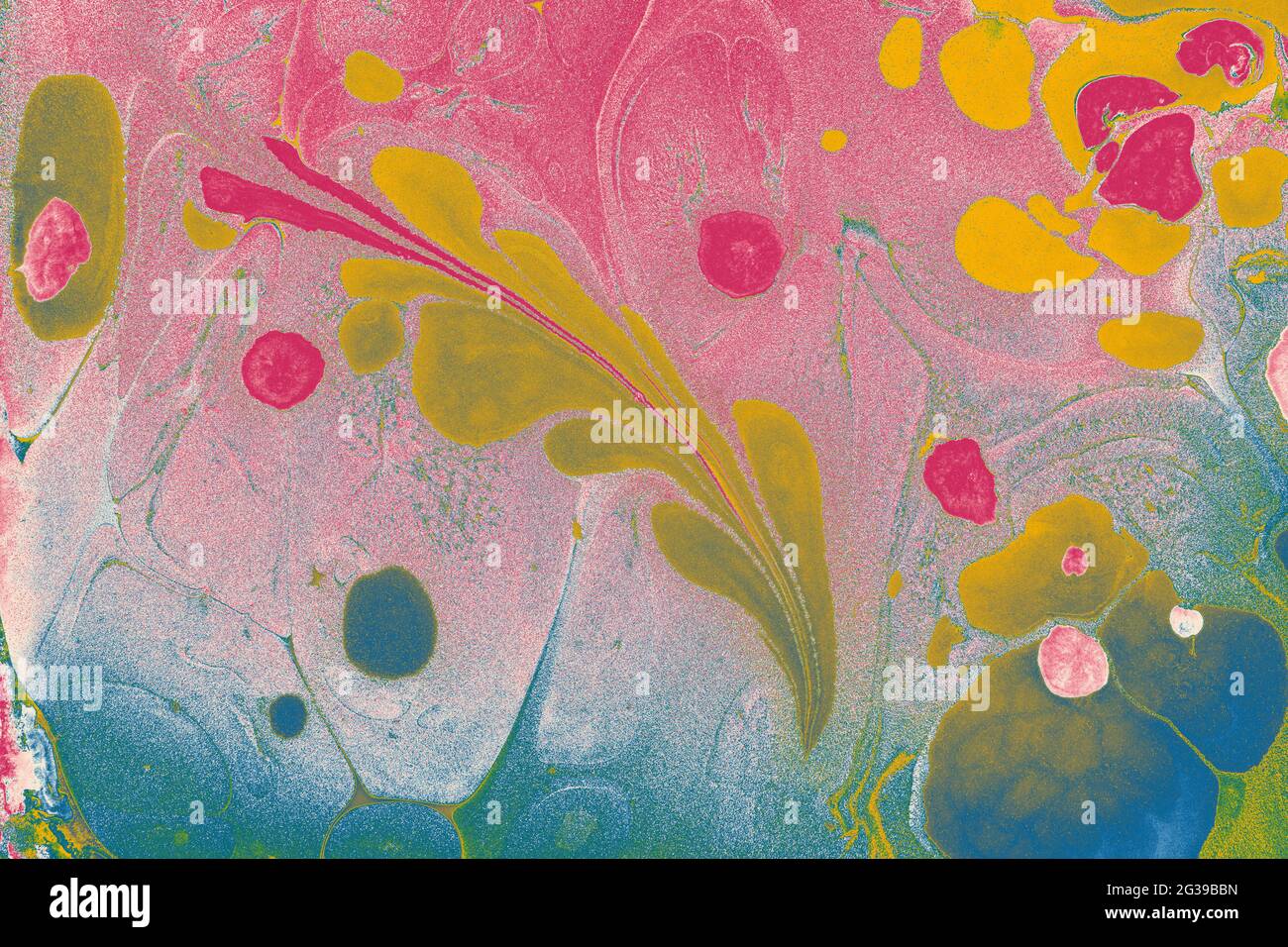 Ebru marmoring motivi floreali. . Marmorizzazione a liquido d'arte unica Foto Stock