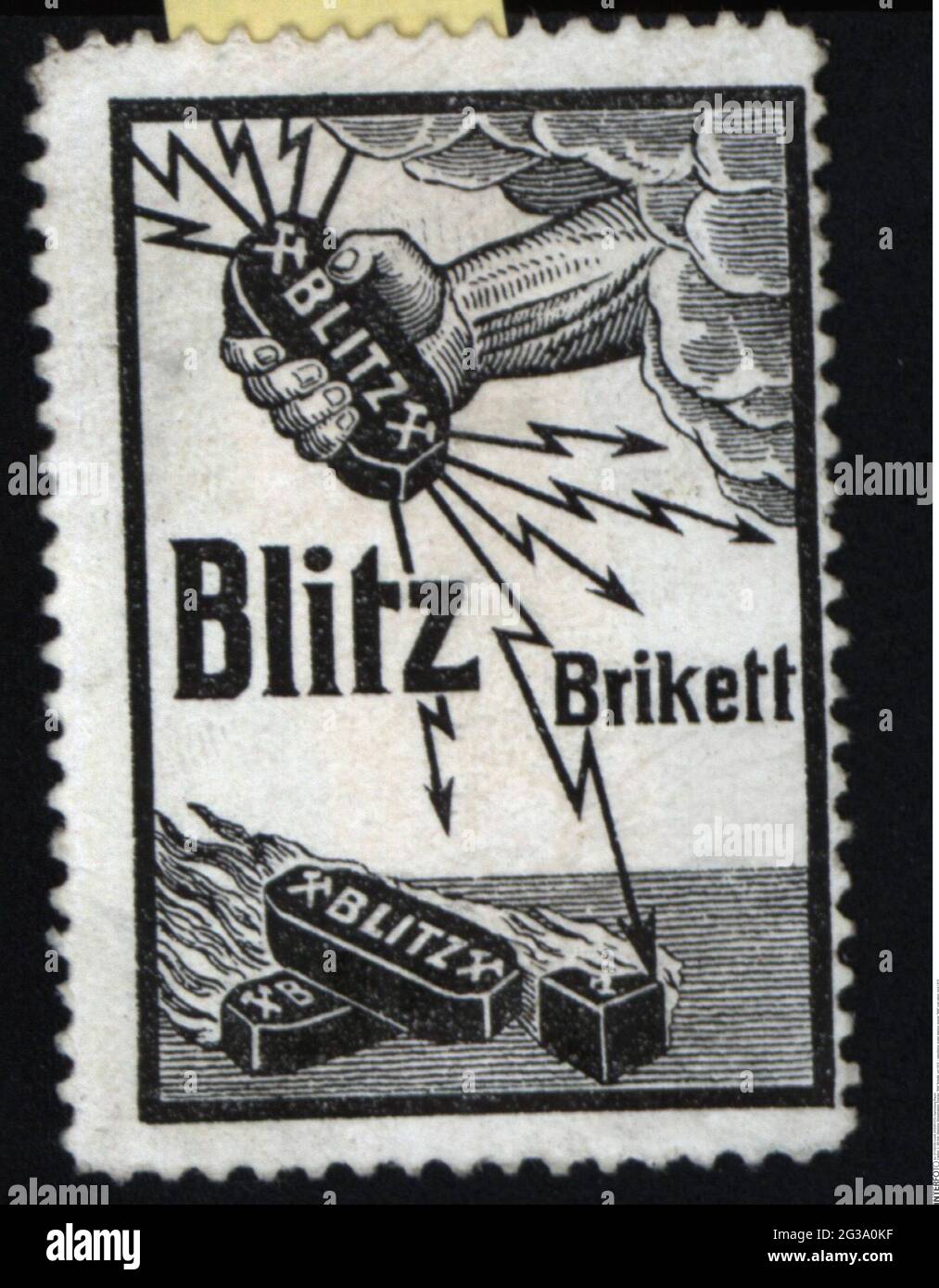 Pubblicità, francobolli, energia, panelli di carbone 'Blitz', circa 1910, INFORMAZIONI-AGGIUNTIVE-DIRITTI-AUTORIZZAZIONE-NON-DISPONIBILI Foto Stock