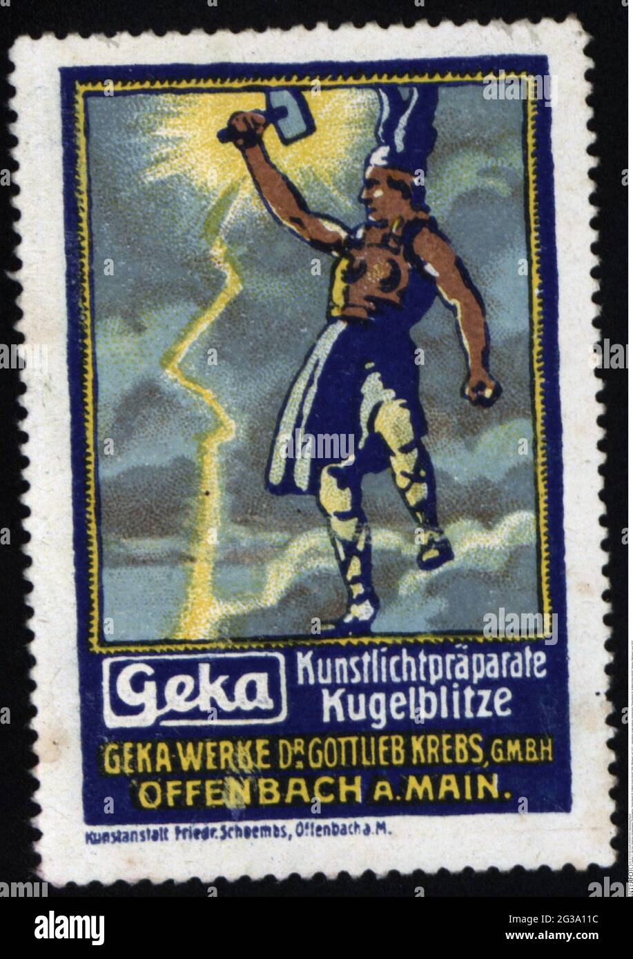 Pubblicità, poster francobolli, fotografia, 'Geka-Werke Dr. Gottlieb Krebs GmbH', flash, Offenbach, DIRITTI-AGGIUNTIVI-AUTORIZZAZIONE-INFORMAZIONI-NON-DISPONIBILI Foto Stock