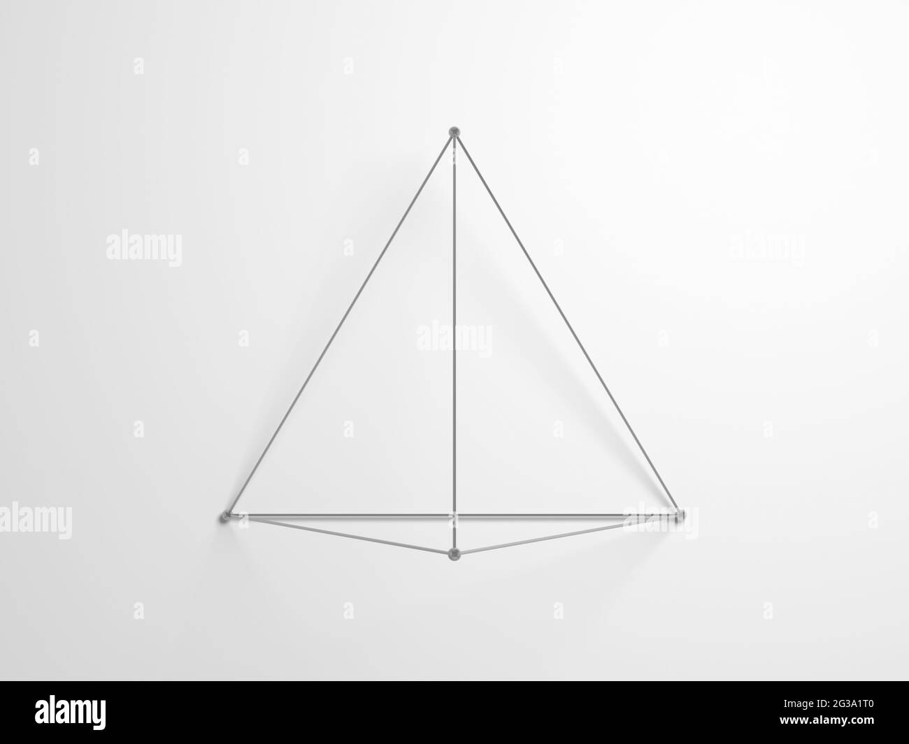 Tetraedro regolare. Struttura geometrica reticolare su sfondo bianco con ombreggiatura morbida, rappresentazione 3d Foto Stock