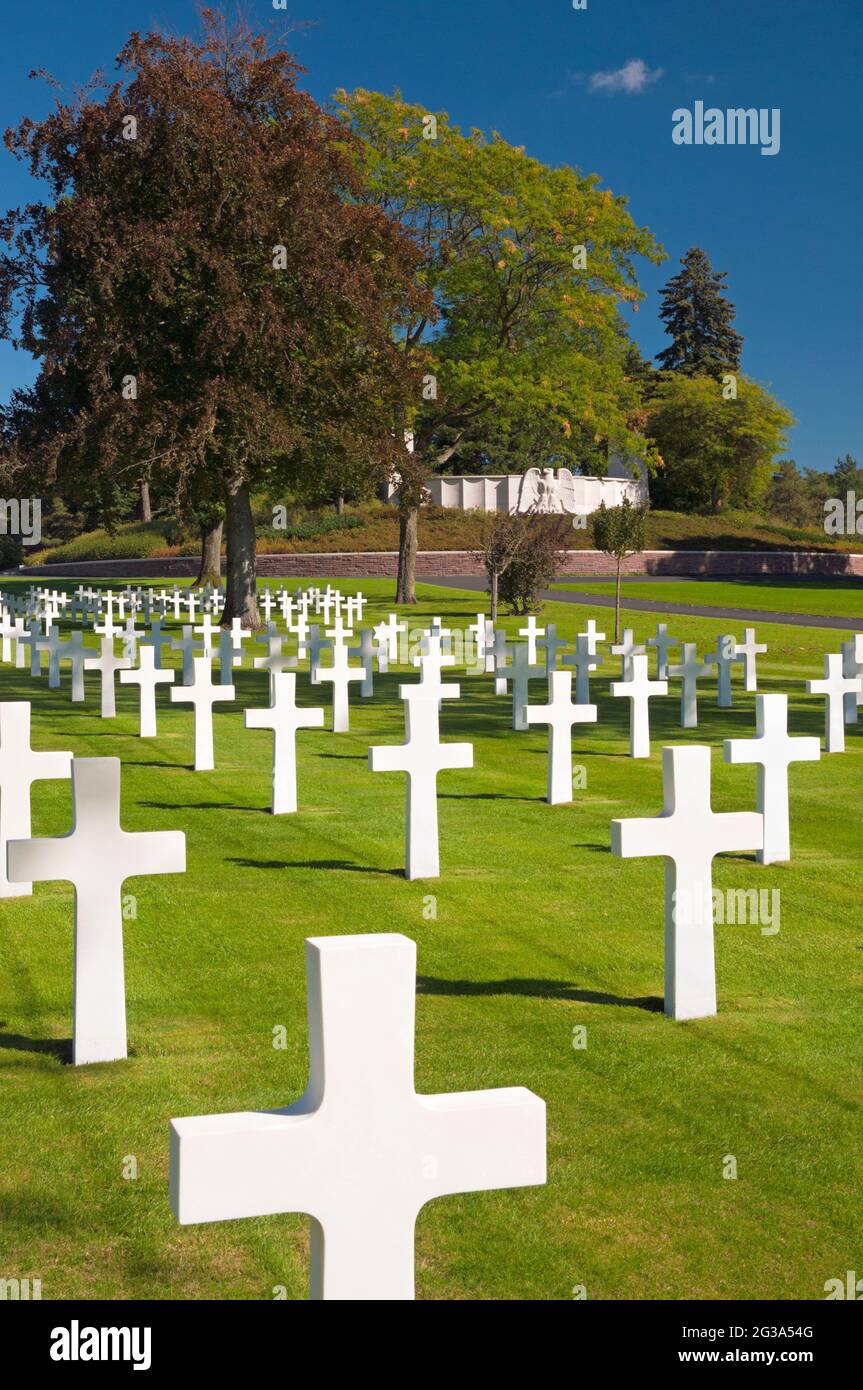 Lorraine American Cimitero e memoriale, la II Guerra Mondiale, St Avold, Moselle (57), il Grand regione Est, Francia. Il cimitero è il più grande in Europa ed è Foto Stock