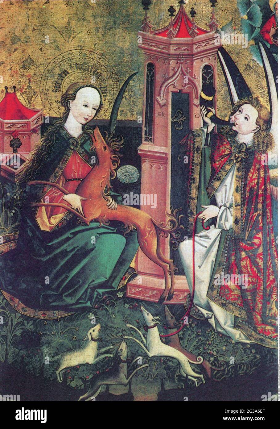 Belle arti, pittura, Madonna con unicorno, circa 1460, pannello centrale dell'altare alato di Jenikov, IL DIRITTO D'AUTORE DELL'ARTISTA NON DEVE ESSERE CANCELLATO Foto Stock