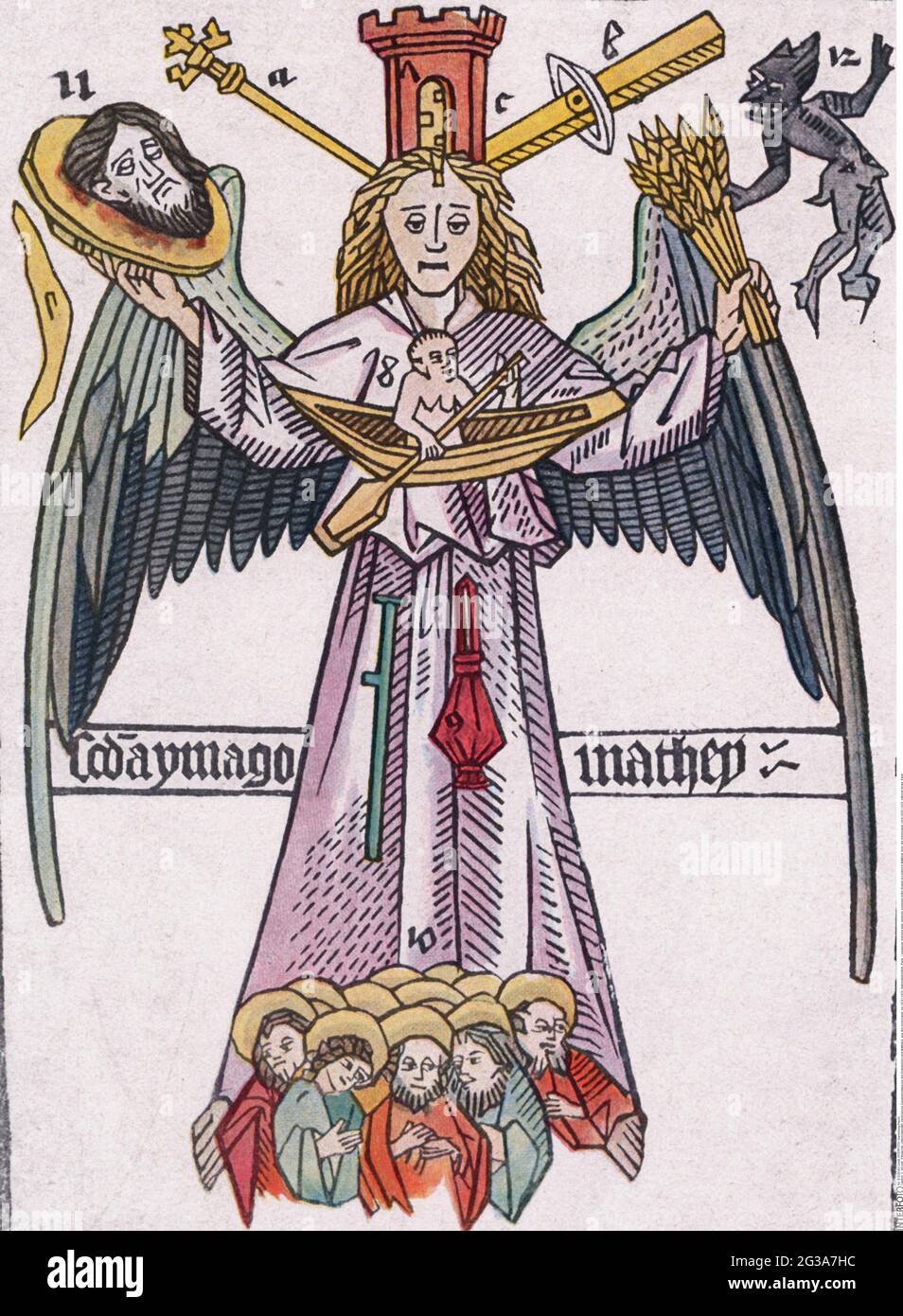 Pedagogia, ausili didattici, sintesi simbolica del Vangelo secondo Matteo, da: Ars memorandi, IL DIRITTO D'AUTORE DELL'ARTISTA NON DEVE ESSERE ELIMINATO Foto Stock