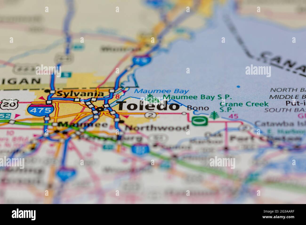 Toledo Ohio Stati Uniti visualizzati su una mappa geografica o su una mappa stradale Foto Stock