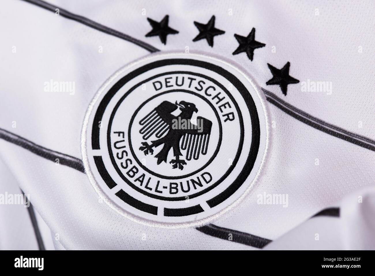 Primo piano della divisa nazionale tedesca UEFA Euro 2020. Foto Stock