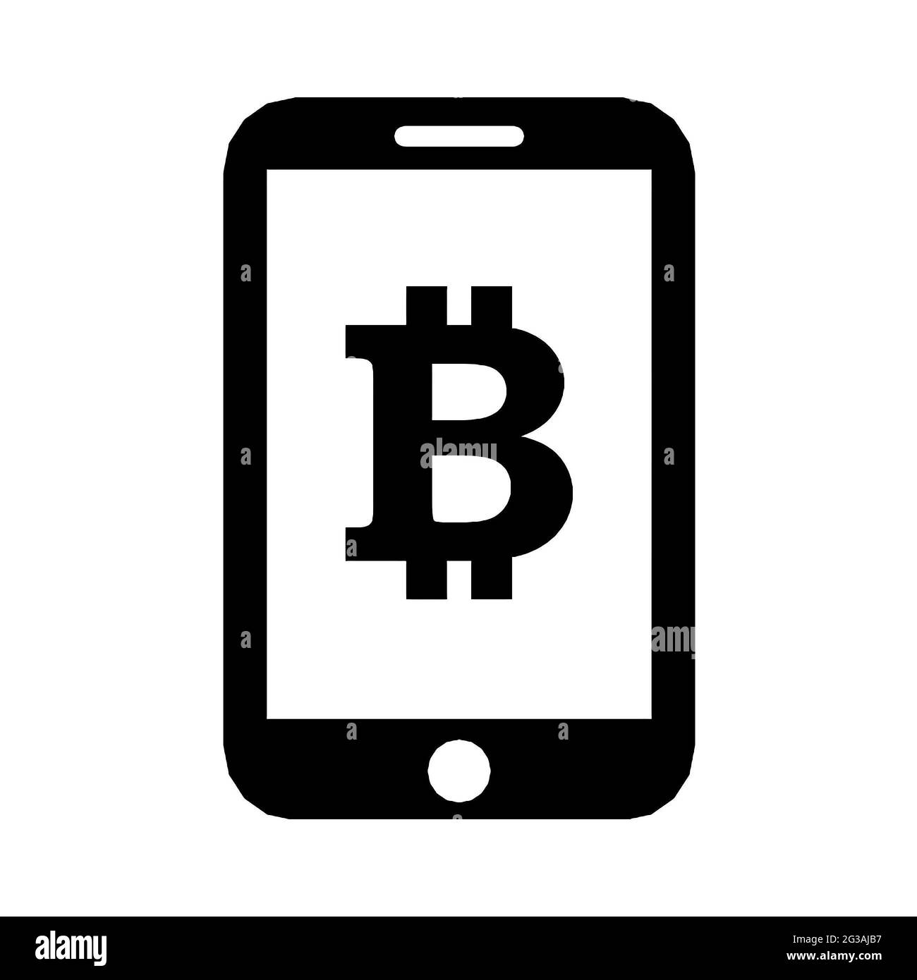 Icona Bitcoin su un telefono isolato su uno sfondo bianco Foto Stock
