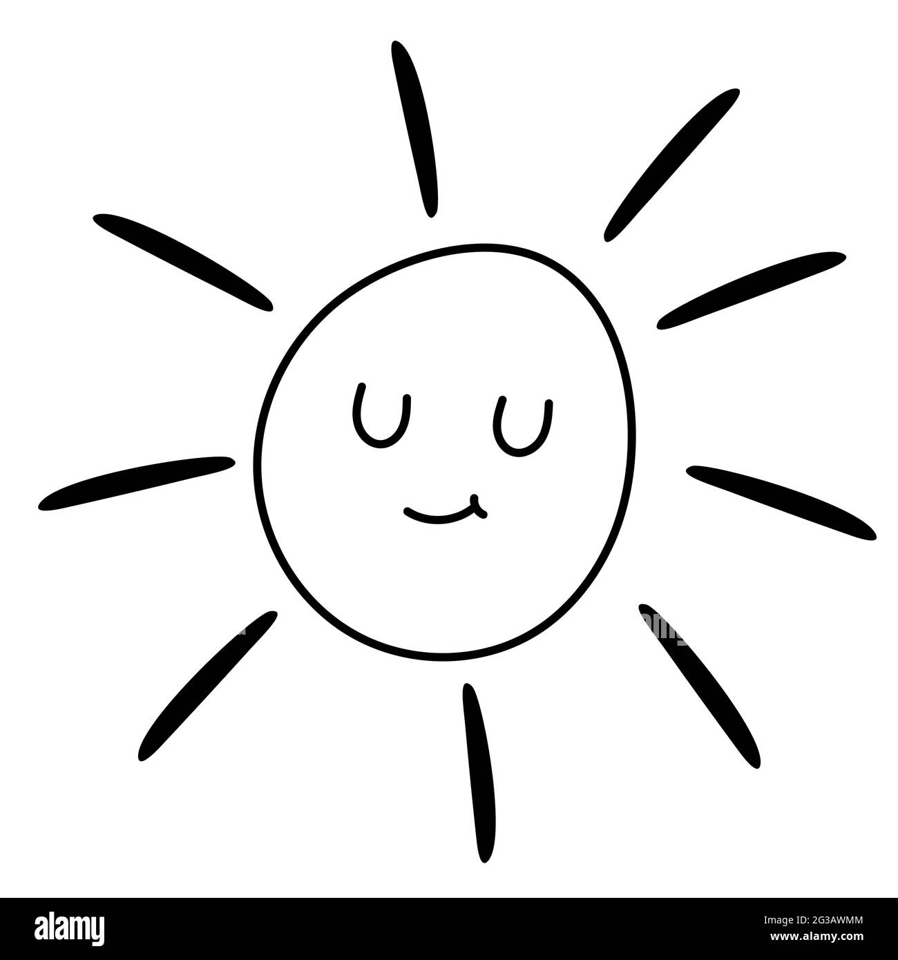 Sole divertente. Illustrazione drawing.Vector di un bambino in stile doodle. Illustrazione Vettoriale