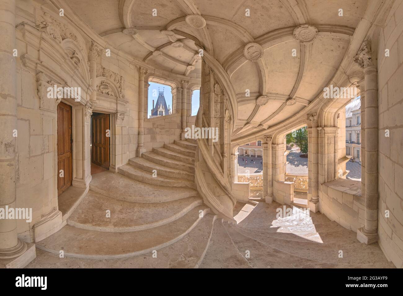 FRANCIA - VALLE DELLA LOIRA - LOIR ET CHER (41) - CASTELLO DI BLOIS : SCALA MONUMENTALE CON VITE, INTERNO. "SCAVATO COME UN AVORIO DALLA CINA" Foto Stock
