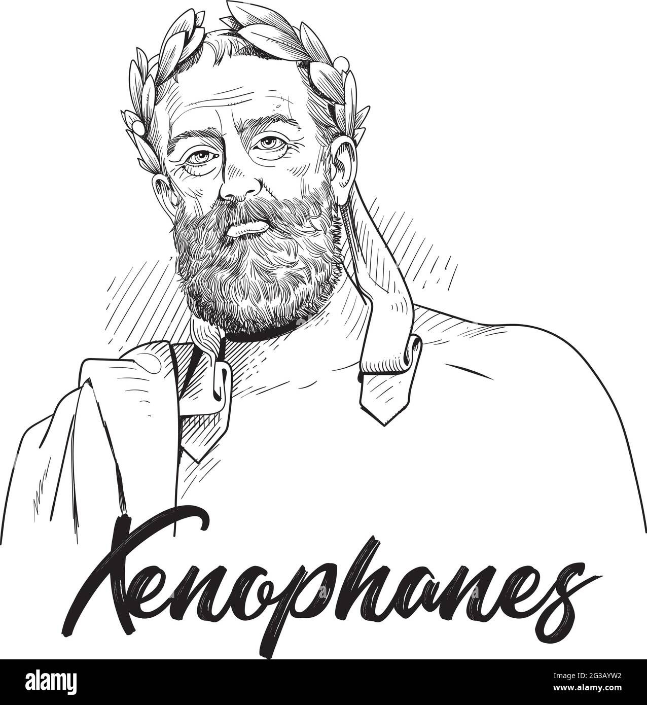 Xenophanes di Colophon era un filosofo, teologo, poeta e critico greco del politeismo religioso. Xenophanes è considerato uno dei più importanti Illustrazione Vettoriale