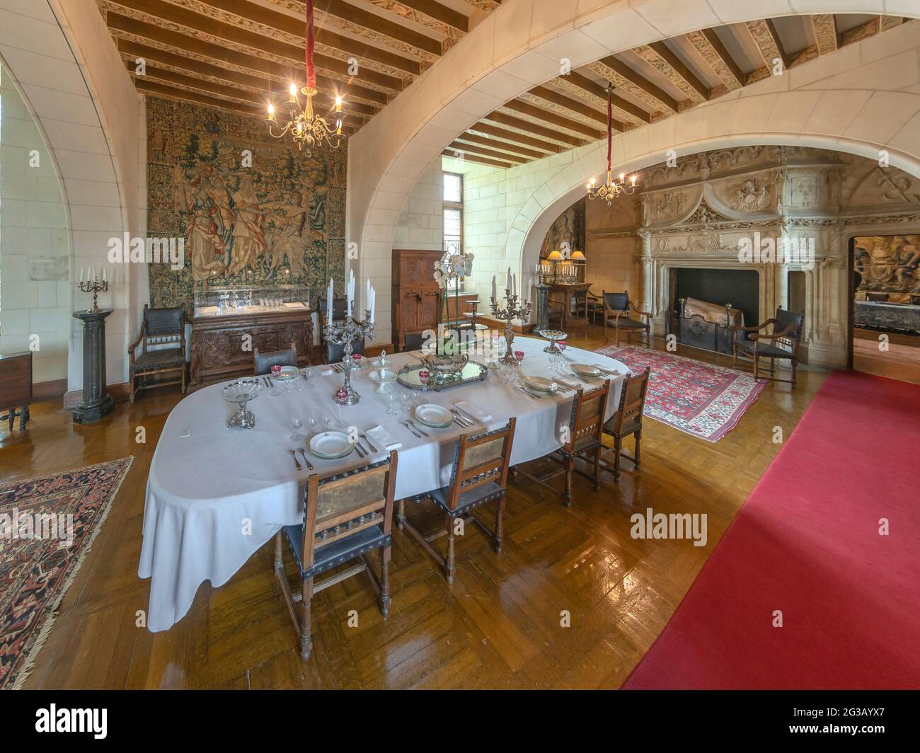 FRANCIA - VALLE DELLA LOIRA - LOIR ET CHER (41) - CASTELLO DI CHAUMONT SUR LOIRE : LA SALA DA PRANZO, CHE HA UN CAMINO NOTEVOLE FATTO DA ANTOINE MARGOTIN, Foto Stock