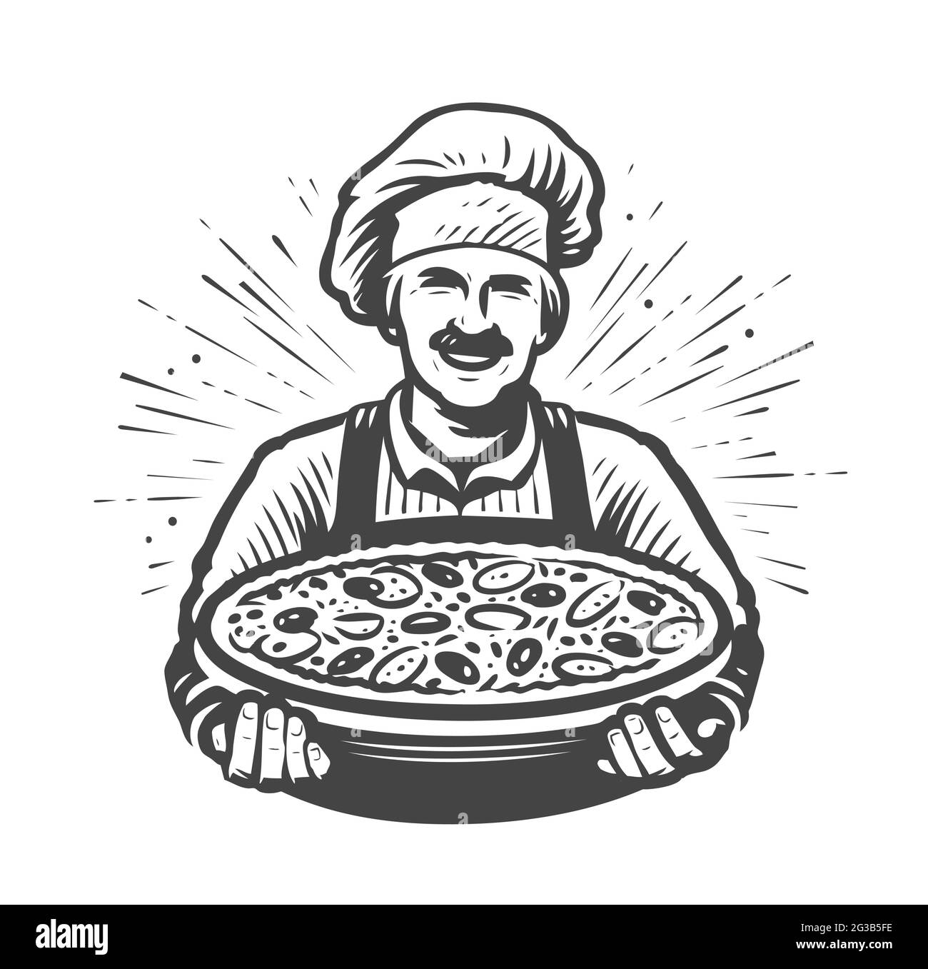 Cucinare il logo della pizza. Ristorante, simbolo del cibo illustrazione vettoriale Illustrazione Vettoriale