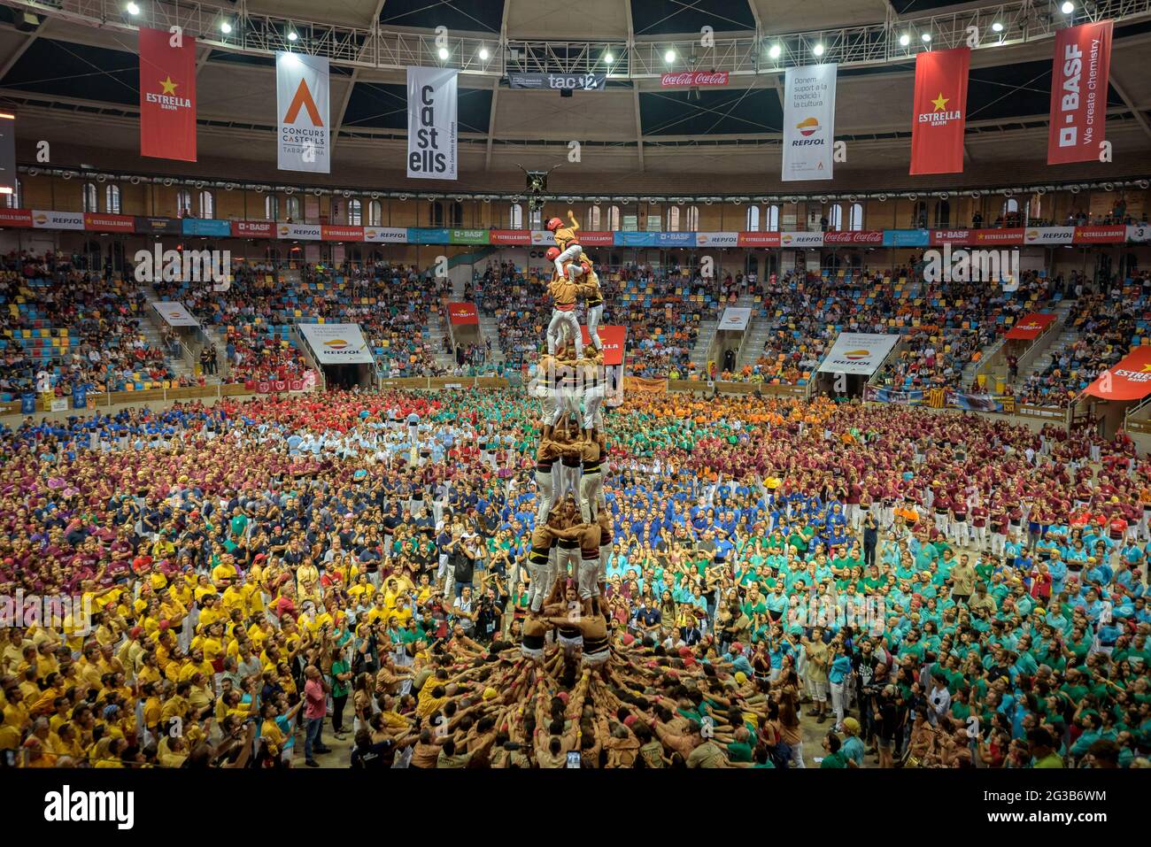 Concorso Castells (torri umane) a Tarragona nel 2018 (Catalogna, Spagna) ESP: Concurso de Castells de Tarragona 2018 (Cataluña, España) Foto Stock