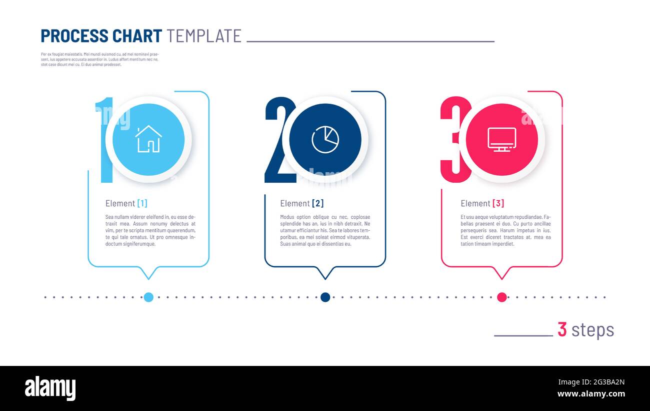 Modello grafico di processo numerato infografica vettoriale. Tre fasi Illustrazione Vettoriale